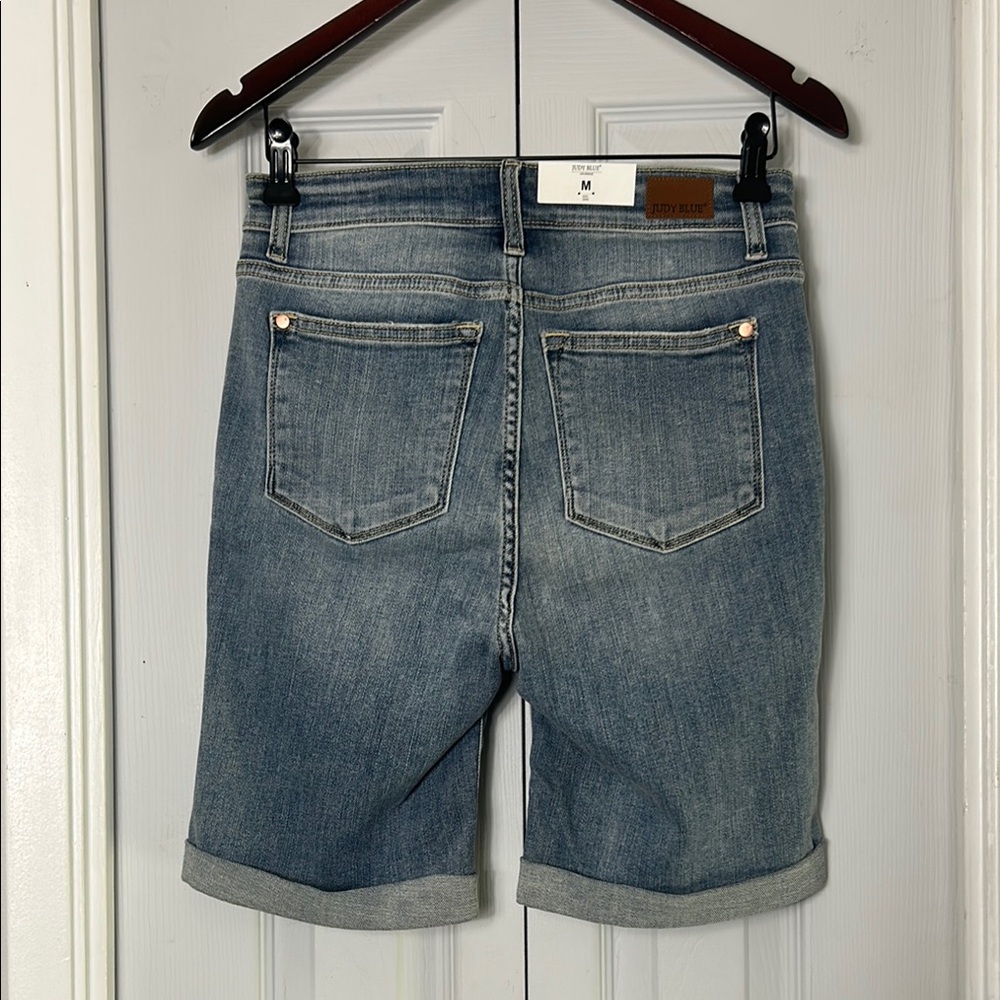 JUDY BLUE TUMMY CONTROL TOP highwaist Denim Shorts Cuffed Hem with Stretch - Picture 4 of 4